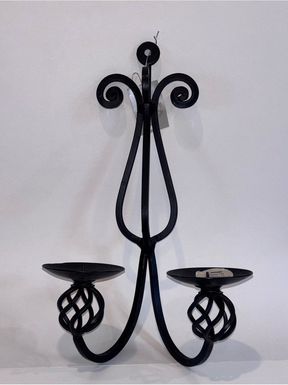 Elegant Black Metal Double Candle Wall Sconce NWT